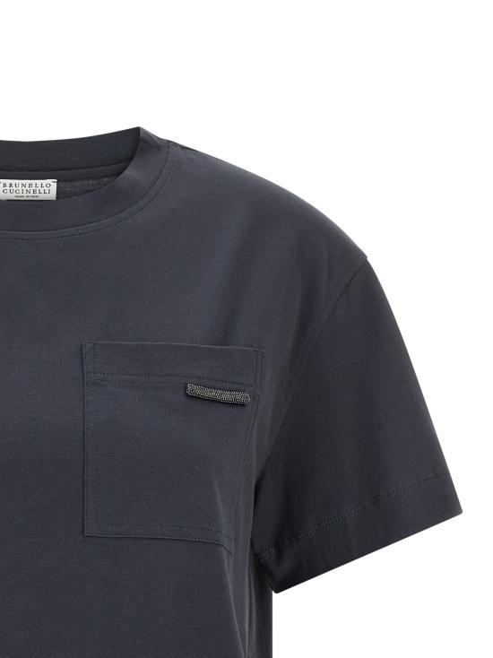 26SS 브루넬로 쿠치넬리 샤이니 탭 코튼 저지 티셔츠 M0T81EC710C7186 Blue - BRUNELLO CUCINELLI