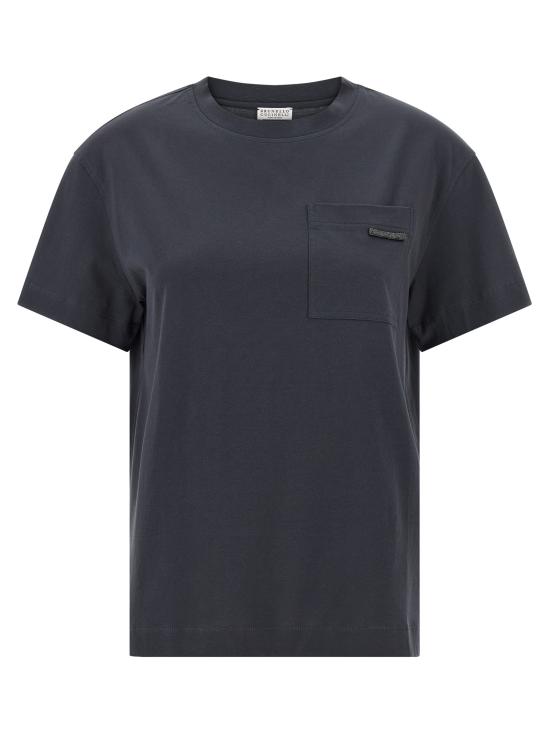 26SS 브루넬로 쿠치넬리 샤이니 탭 코튼 저지 티셔츠 M0T81EC710C7186 Blue