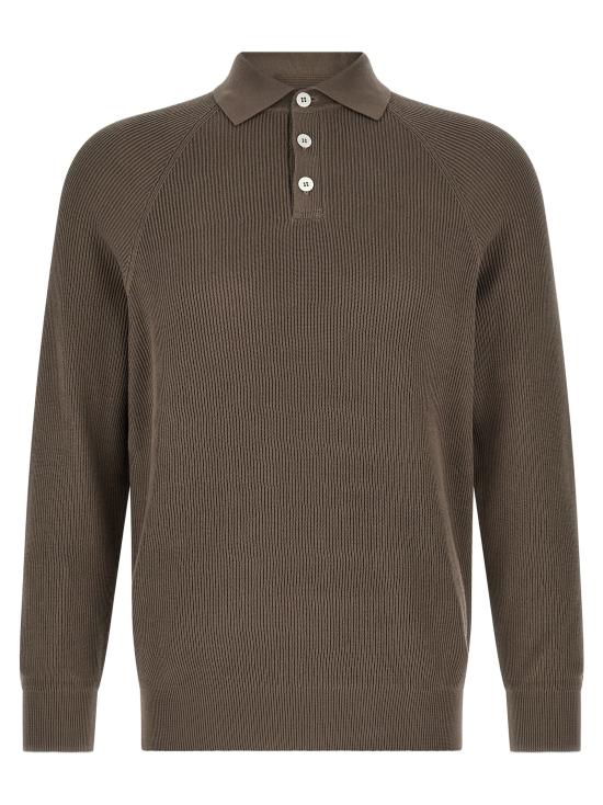 26SS 브루넬로 쿠치넬리 립 니트 폴로 셔츠 M29400105CLL90 Brown