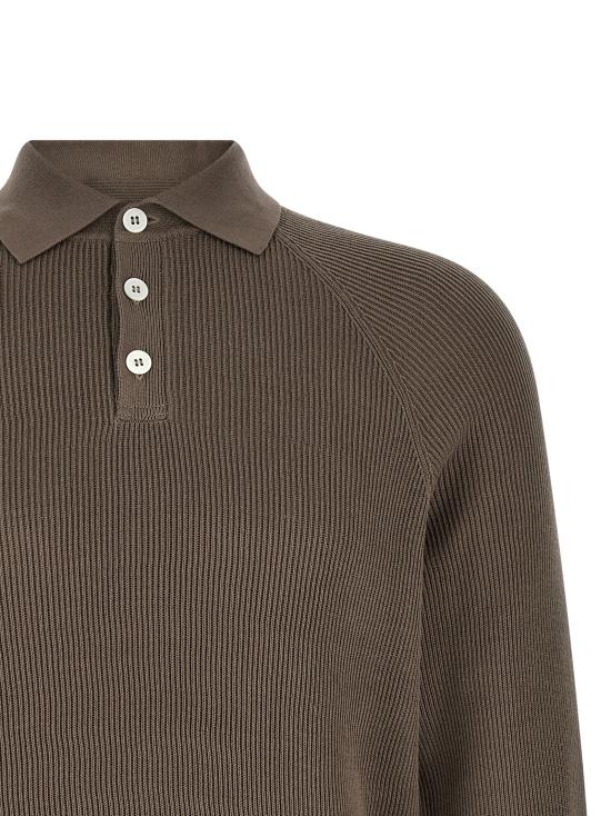 26SS 브루넬로 쿠치넬리 립 니트 폴로 셔츠 M29400105CLL90 Brown - BRUNELLO CUCINELLI