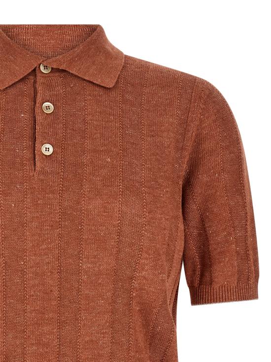 26SS 브루넬로 쿠치넬리 와이드 립 코튼 리넨니트 폴로셔츠 M2L707815CYM65 Orange - BRUNELLO CUCINELLI