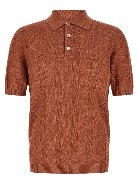 26SS 브루넬로 쿠치넬리 와이드 립 코튼 리넨니트 폴로셔츠 M2L707815CYM65 Orange