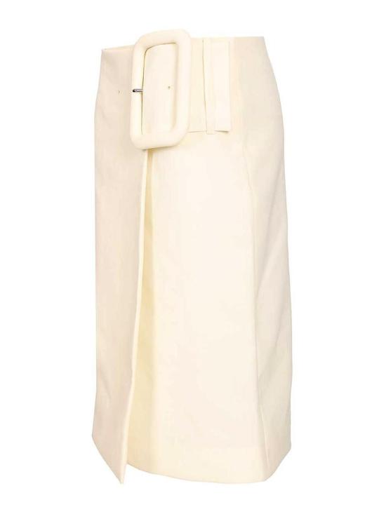 26SS 아미 뉴 울 빅 버클 벨티드 미디 스커트 FSK451WV0195136 White - AMI