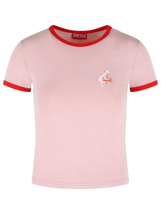 26SS 디젤 T-UNCUTIES 피그 프린트 슬림 티셔츠 A21919 0QHHA 33L PINK DOM