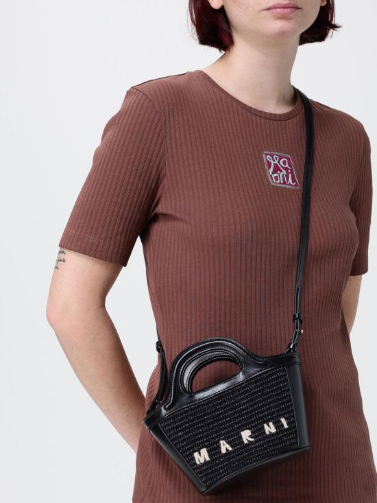 26SS 마르니 레더 & 라피아 트로피컬리아 마이크로백 BMMP0067Q0P3860 00N99 Black - MARNI
