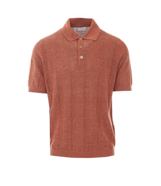 26SS 브루넬로 쿠치넬리 와이드 립 코튼 리넨니트 폴로셔츠 M2L707815 CYM65 Red