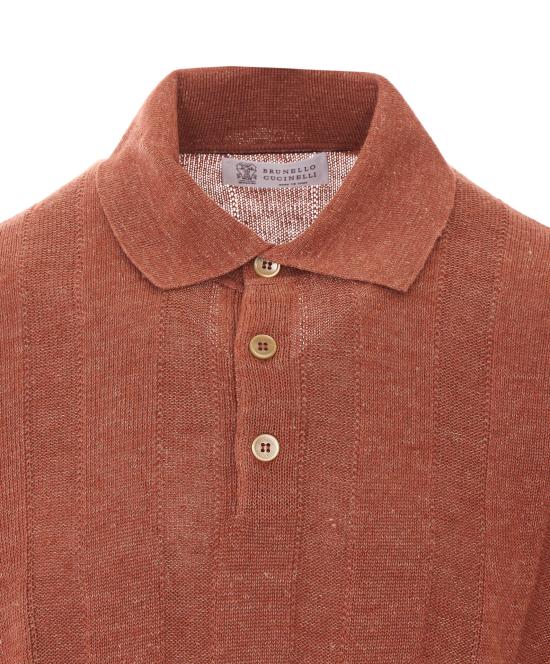 26SS 브루넬로 쿠치넬리 와이드 립 코튼 리넨니트 폴로셔츠 M2L707815 CYM65 Red - BRUNELLO CUCINELLI