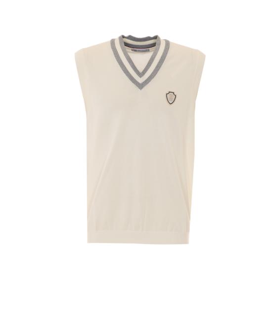 26SS 브루넬로 쿠치넬리 로고 장식 코튼 니트 베스트 M29203607F CJ068 White