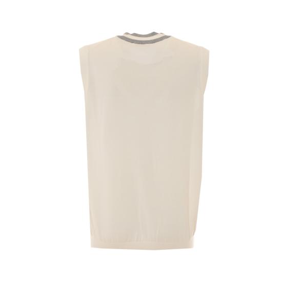 26SS 브루넬로 쿠치넬리 로고 장식 코튼 니트 베스트 M29203607F CJ068 White - BRUNELLO CUCINELLI