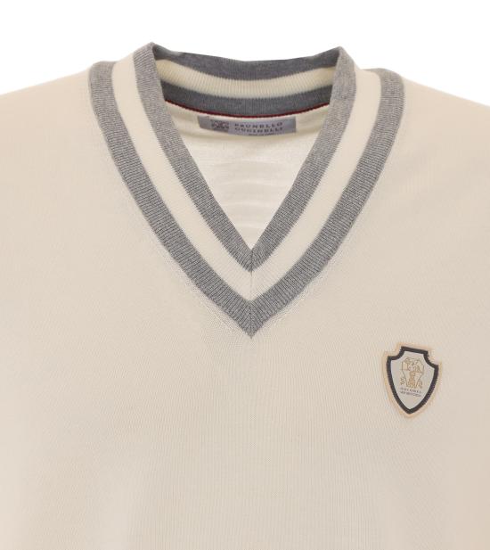 26SS 브루넬로 쿠치넬리 로고 장식 코튼 니트 베스트 M29203607F CJ068 White - BRUNELLO CUCINELLI