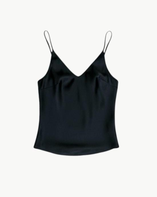  브라조 트리콧 민소매 티셔츠 브라조 트리코 V넥 실크 캐미솔 블랙 - BRAZEAU TRICOT