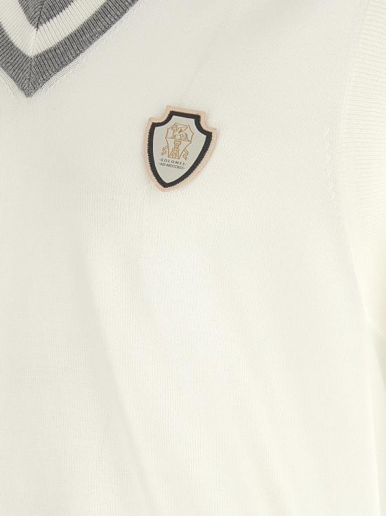 26SS 브루넬로 쿠치넬리 로고 장식 코튼 니트 베스트 M29203607FCJ068 White - BRUNELLO CUCINELLI