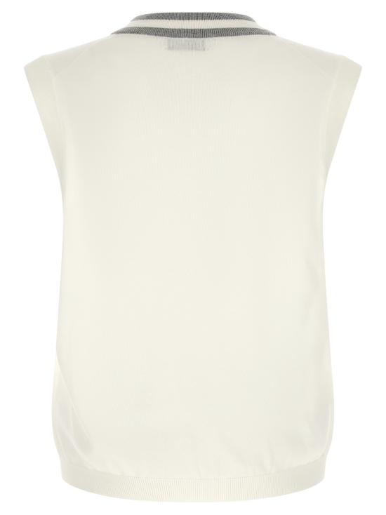 26SS 브루넬로 쿠치넬리 로고 장식 코튼 니트 베스트 M29203607FCJ068 White - BRUNELLO CUCINELLI