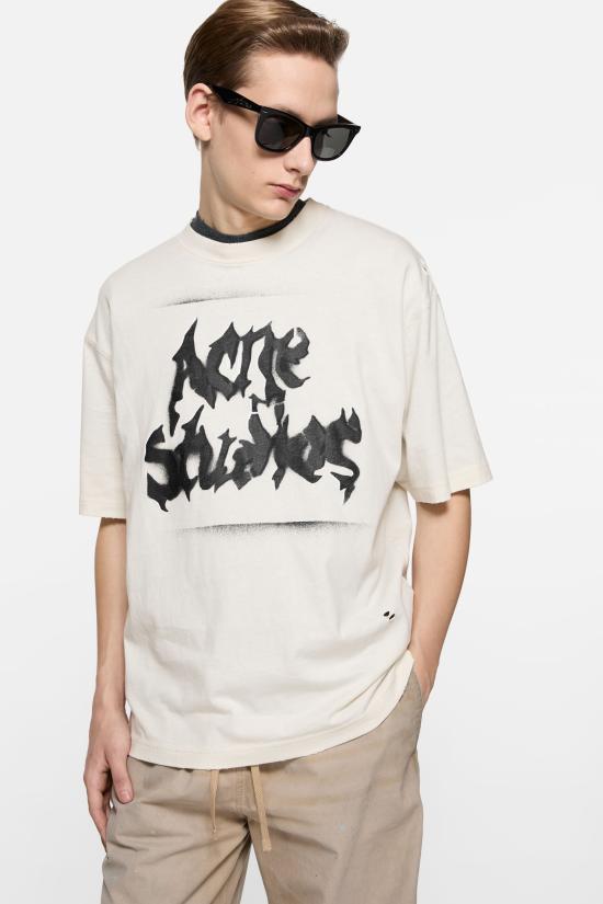 26FW 아크네 스튜디오 고딕 로고 티셔츠 BL0430 DC6 Dusty white - ACNE STUDIOS