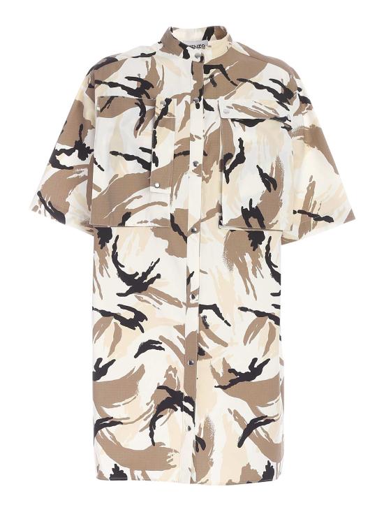  겐조 숏 원피스 FB52RO0281PC 02 Tropic Camo cotton ripstop OFF WHITE BIANCO MULTI