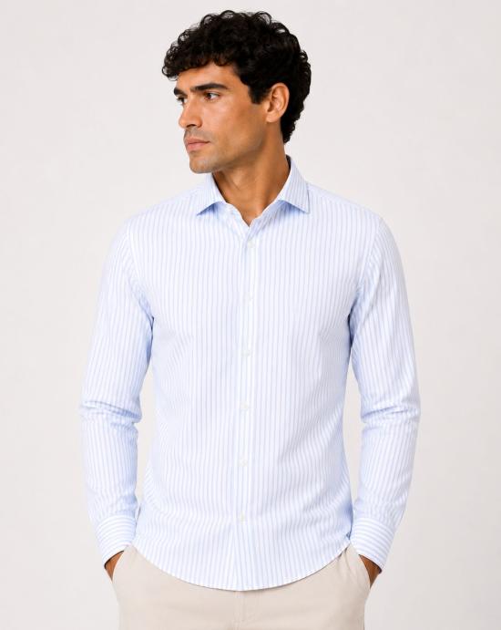 26SS 싸쿠스 긴팔 셔츠 422ML 21210 002 White and blue - XACUS