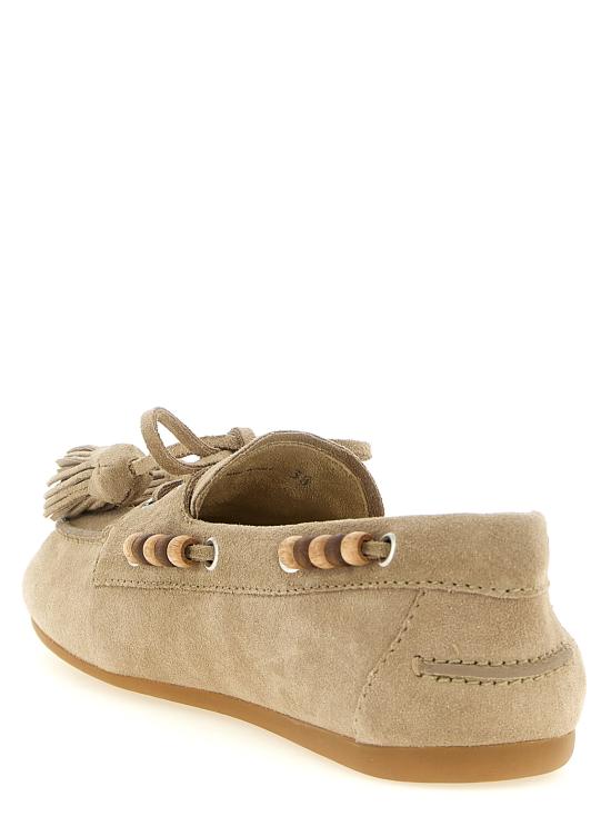 26FW 미우미우 스웨이드 태슬 장식 덱 슈즈 5D518EF005054F0F24 Beige - MIU MIU