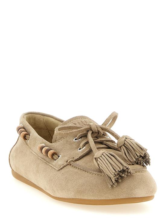 26FW 미우미우 스웨이드 태슬 장식 덱 슈즈 5D518EF005054F0F24 Beige - MIU MIU