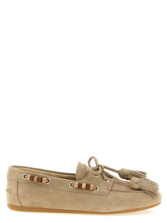 26FW 미우미우 스웨이드 태슬 장식 덱 슈즈 5D518EF005054F0F24 Beige