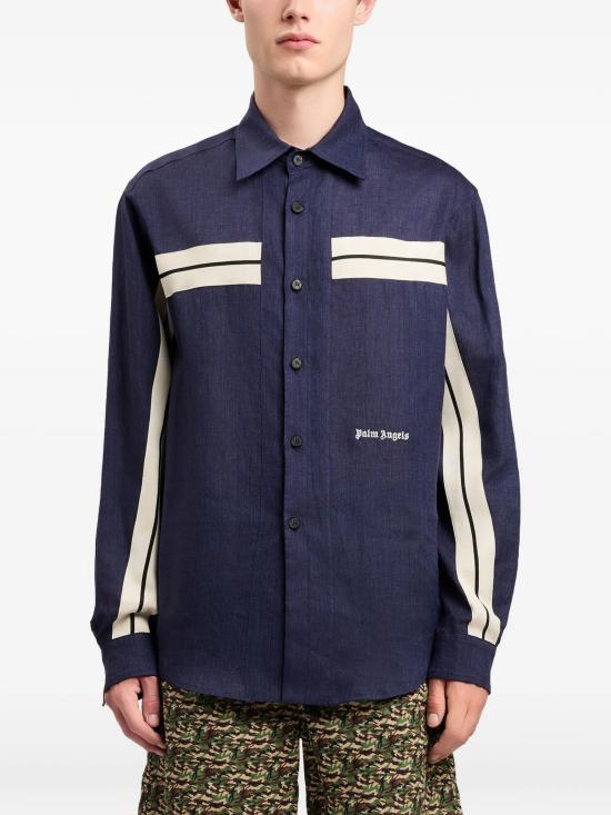 26SS 팜앤젤스 긴팔 셔츠 PMGE04JS26FAB001 4603 NAVY BLUE OFF WHITE - PALM ANGELS