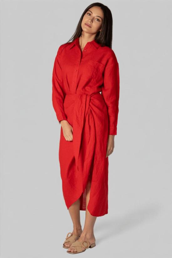  어피스 어파트 롱 원피스 Apiece Apart Alessandra Sarong 셔츠 드레스 레드