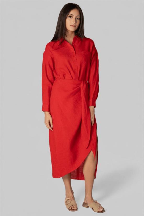 어피스 어파트 롱 원피스 Apiece Apart Alessandra Sarong 셔츠 드레스 레드 - APIECE APART
