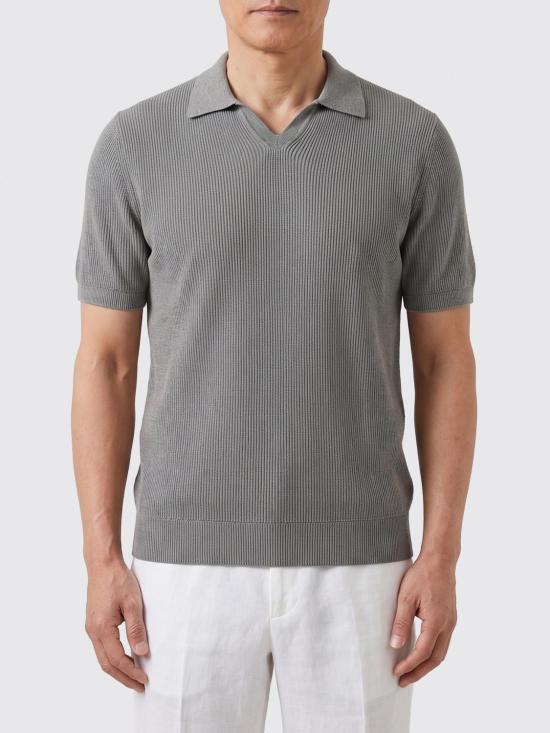 26SS 브루넬로 쿠치넬리 잉글리시 립 코튼 니트 폴로셔츠 M29400015 CXS05 Green