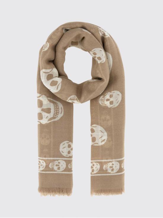 26SS 알렉산더 맥퀸 클래식 실크 블렌드 스컬 스카프 8078893222Q 9778 Beige