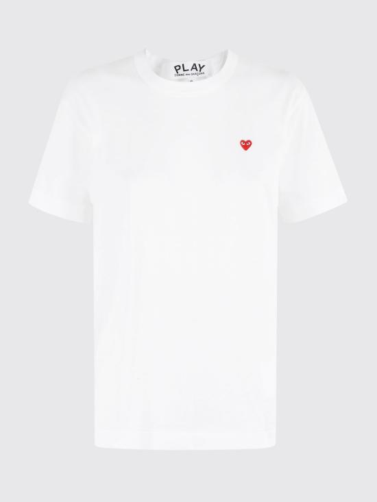 26SS 꼼데가르송 스몰 레드하트 와펜 반팔티셔츠 AXT304051D 2 White - COMME DES GARCONS