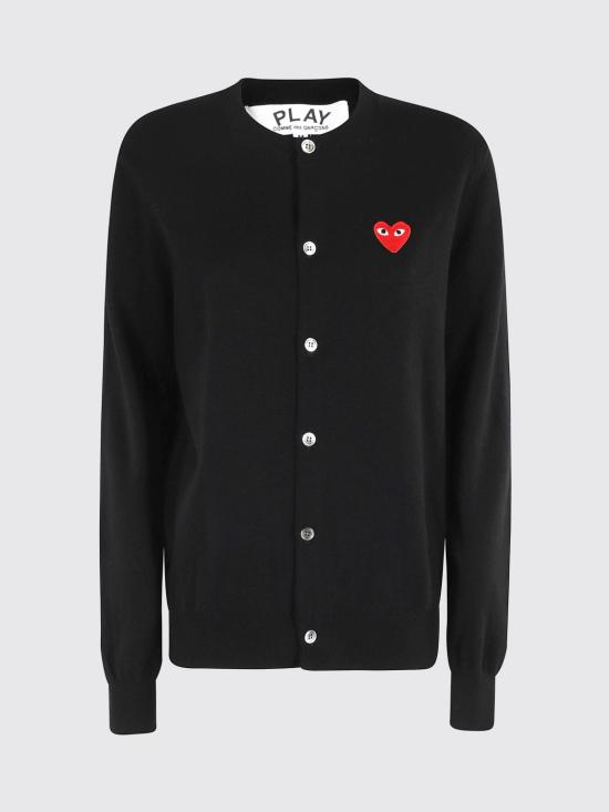 26SS 꼼데가르송 플레이 레드 하트 니트 가디건 AXN007051D 1 Black - COMME DES GARCONS