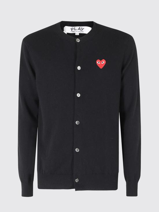 26SS 꼼데가르송 플레이 레드 하트 니트 가디건 AXN007051U 1 Black - COMME DES GARCONS