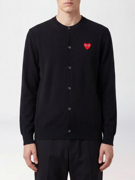 26SS 꼼데가르송 플레이 레드 하트 니트 가디건 AXN007051U 1 Black