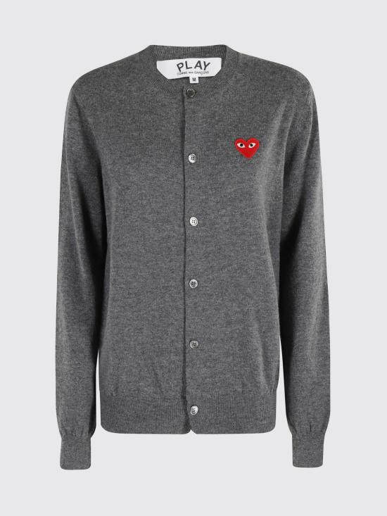 26SS 꼼데가르송 플레이 레드 하트 니트 가디건 AXN007051D 3 Grey - COMME DES GARCONS