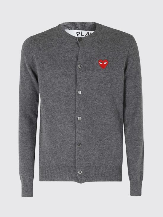 26SS 꼼데가르송 플레이 레드 하트 니트 가디건 AXN007051U 3 Grey - COMME DES GARCONS