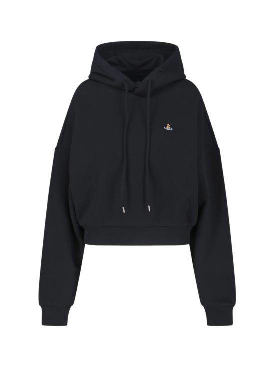 26SS 비비안웨스트우드 로고 자수 크롭 후드 1I01001A J00ASN401 Black
