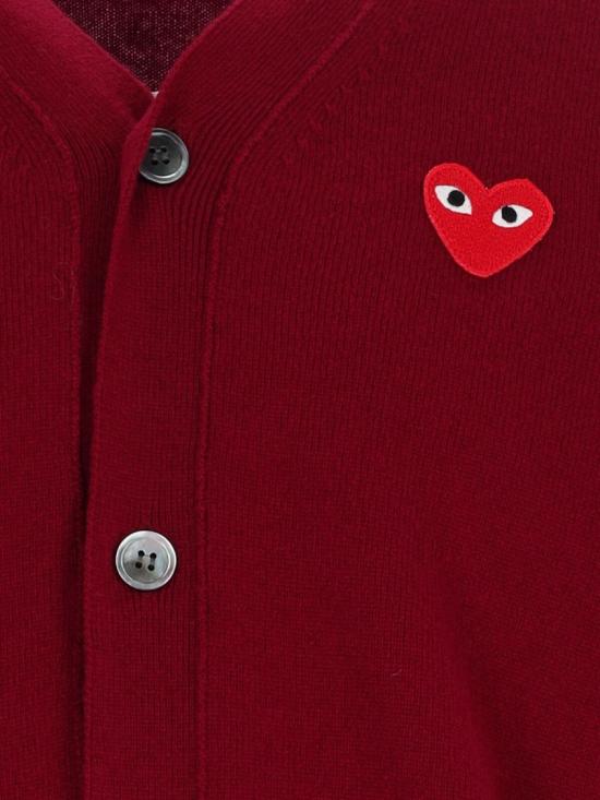 26SS 꼼데가르송 V넥 하트 와펜 가디건 AX N008 0514 Burgundy - COMME DES GARCONS