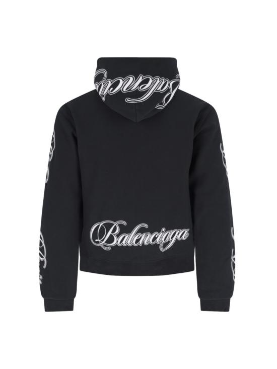 26SS 발렌시아가 커시브 레귤러 핏 집업 후디 851236 TTVM86552 Black - BALENCIAGA
