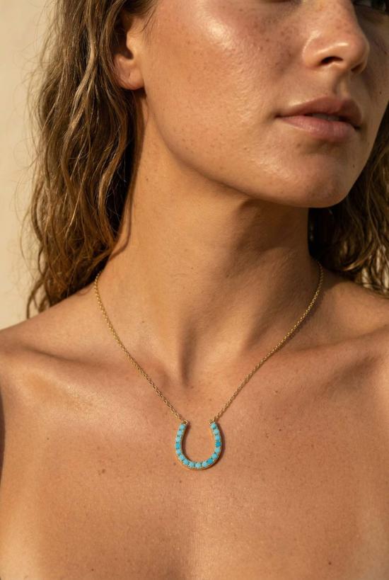  네이티브잼 목걸이/팬던트 천연 보석 행운의 말발굽 목걸이 14K 금도금/터키석 - NATIVE GEM