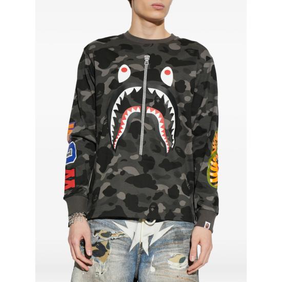 26SS 베이프 긴팔 티셔츠 001LTM301006M BLACK BLACK GREY - BAPE
