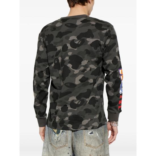 26SS 베이프 긴팔 티셔츠 001LTM301006M BLACK BLACK GREY - BAPE