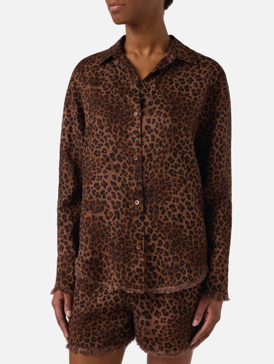 26SS 세인트바쓰 블라우스 Lino con Stampa Leopardata Marrone를 입은 카미시아