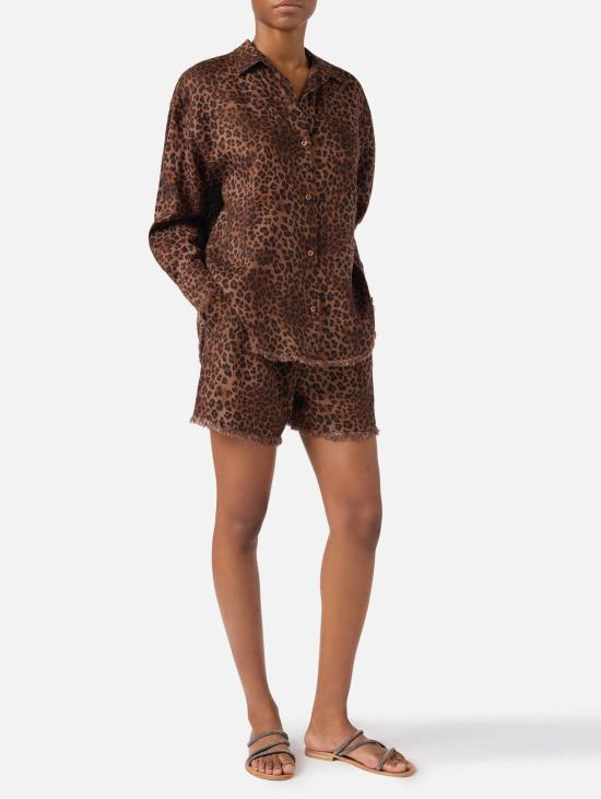 26SS 세인트바쓰 블라우스 Lino con Stampa Leopardata Marrone를 입은 카미시아 - MC2 SAINT BARTH