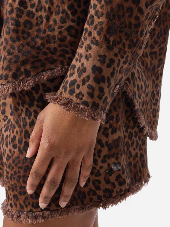 26SS 세인트바쓰 블라우스 Lino con Stampa Leopardata Marrone를 입은 카미시아 - MC2 SAINT BARTH