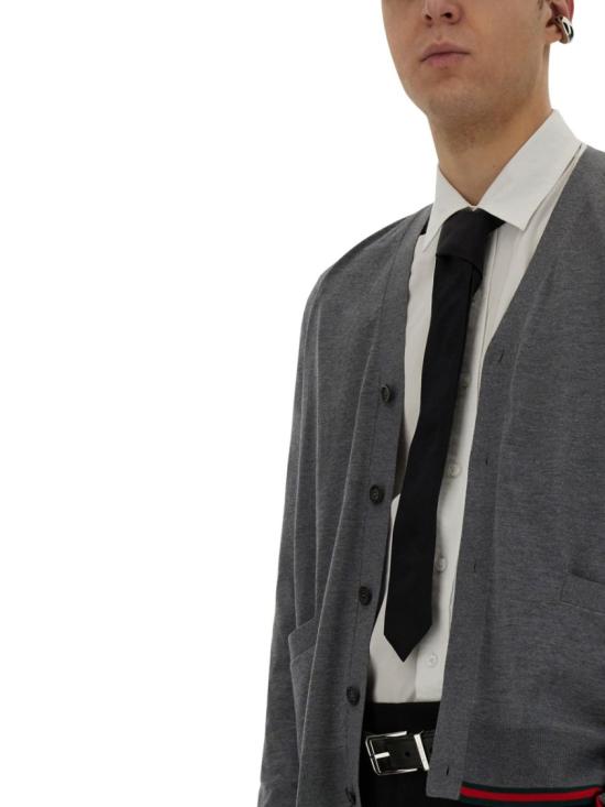 구찌 웹 브이넥 울 가디건 814529 XKEJV1127 Grey - GUCCI