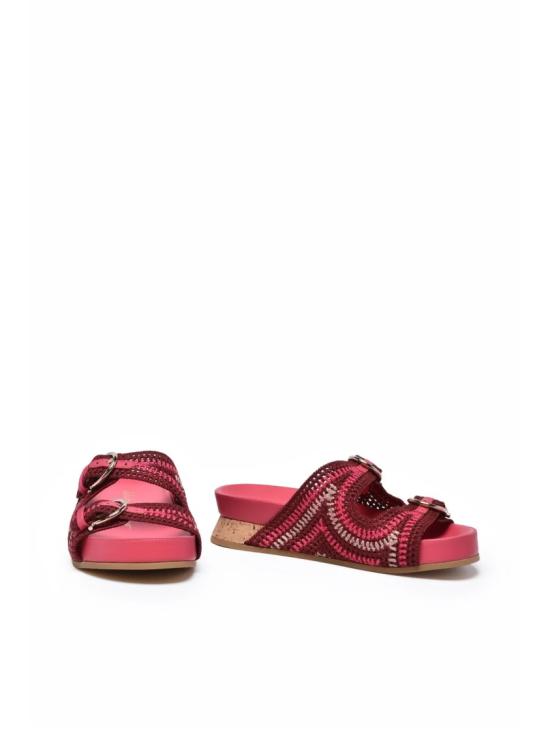  살바토레 페라가모 뮬/슬리퍼 샤울라 라피아 웨지 - 푸크시아 - SALVATORE FERRAGAMO