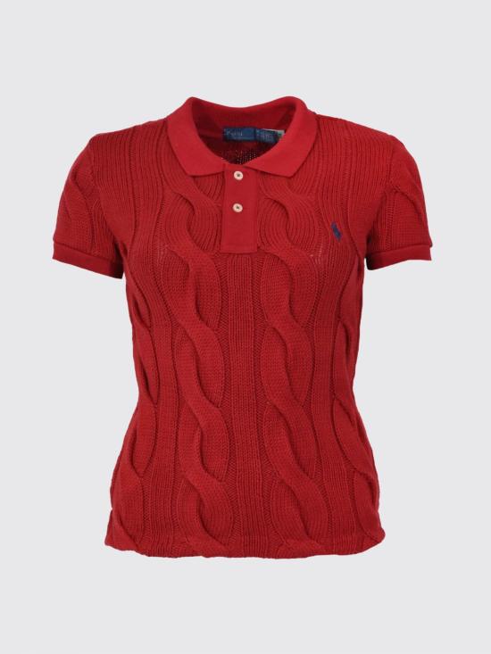 26SS 폴로 랄프로렌 케이블 니트 코튼 폴로 셔츠 211971703 502 Red - POLO RALPH LAUREN