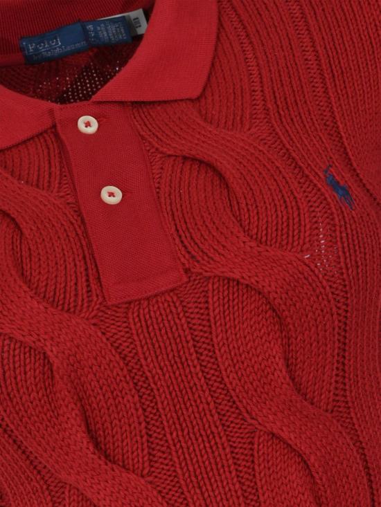26SS 폴로 랄프로렌 케이블 니트 코튼 폴로 셔츠 211971703 502 Red - POLO RALPH LAUREN