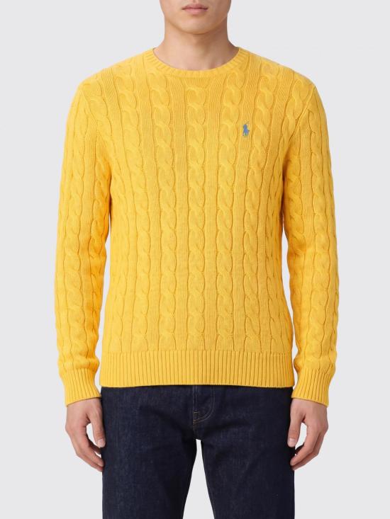 26SS 폴로 랄프로렌 로고 자수 케이블 니트 스웨터 710775885 533 Yellow