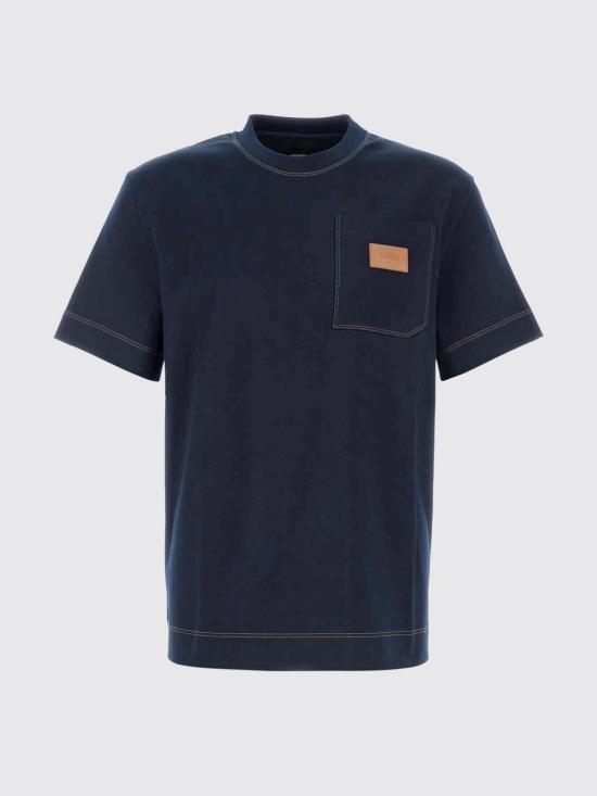 26SS 펜디 레더 로고 패치 코튼 티셔츠 FY0936B05I F0QG0 Blue - FENDI