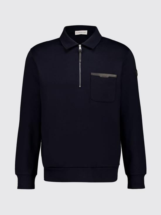 26SS 몽클레어 레더 로고 코튼 블렌드 하프집 스웨트셔츠 L10918G0002589B5F 032 Blue
